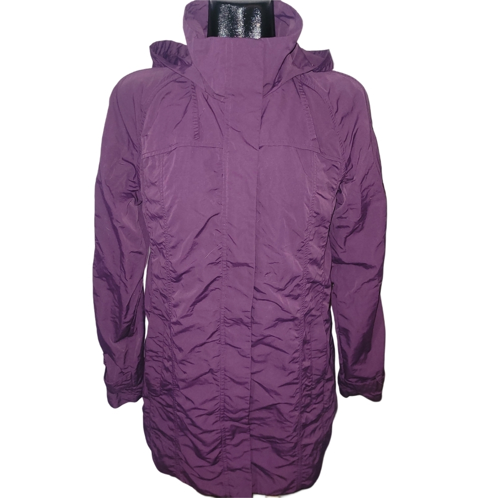 Eddie Bauer Women's Purple Spring Hooded Utility Rain Jacket Size L